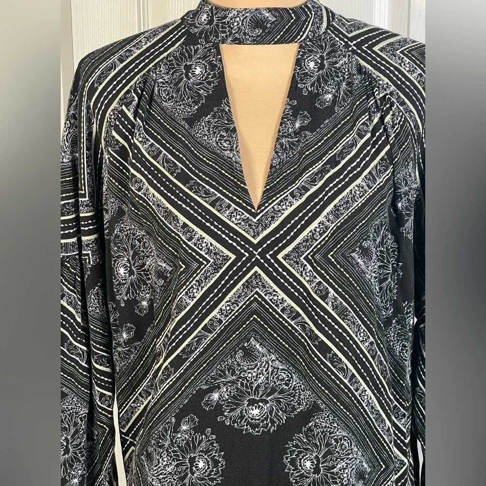 Free People Womens Walking On A‎ Dream Tunic Blouse Black White Oversized S boho